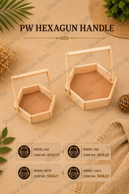 Pinewood Hexagon Tray with Handle