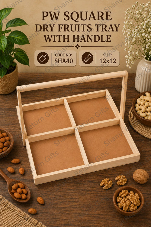 Pinewood Square Dry fruits Tray with Handle 12*12
