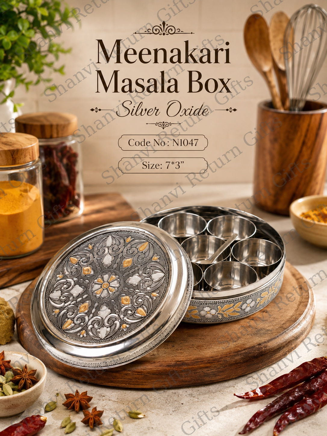 Meenakari Masala Box Steel Oxide
