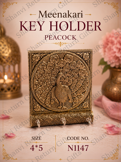 Meenakari Key Holder Brass Peacock