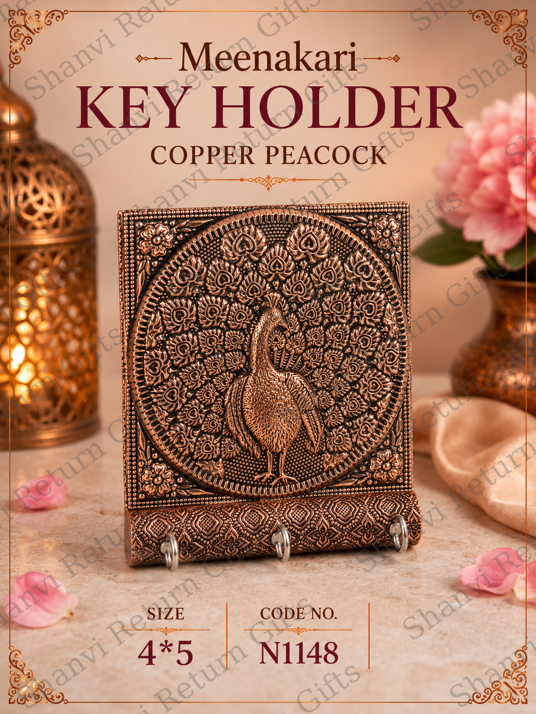 Meenakari Key Holder Copper Peacock