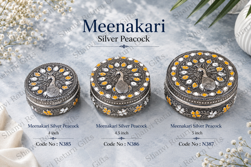 Meenakari Silver Peacock Box