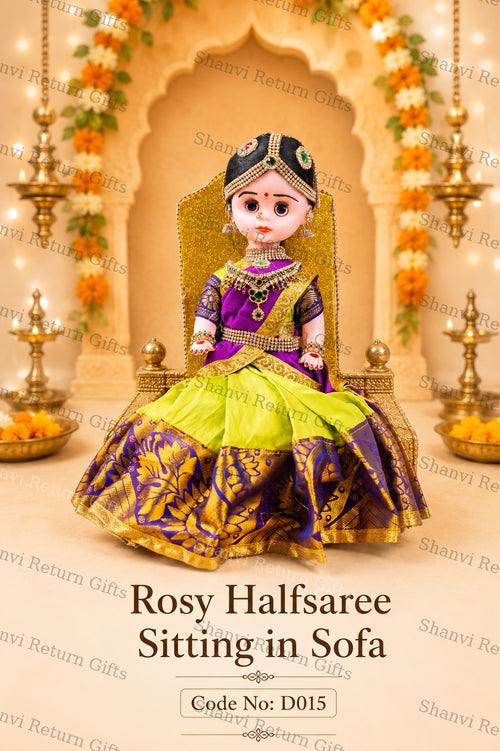Rosy Halfsaree Sitting In Sofa