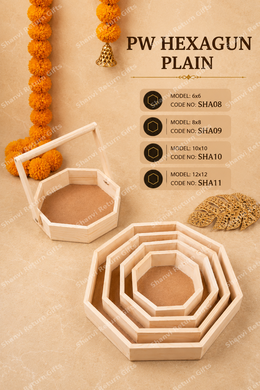 Pinewood Hexagon plain Tray