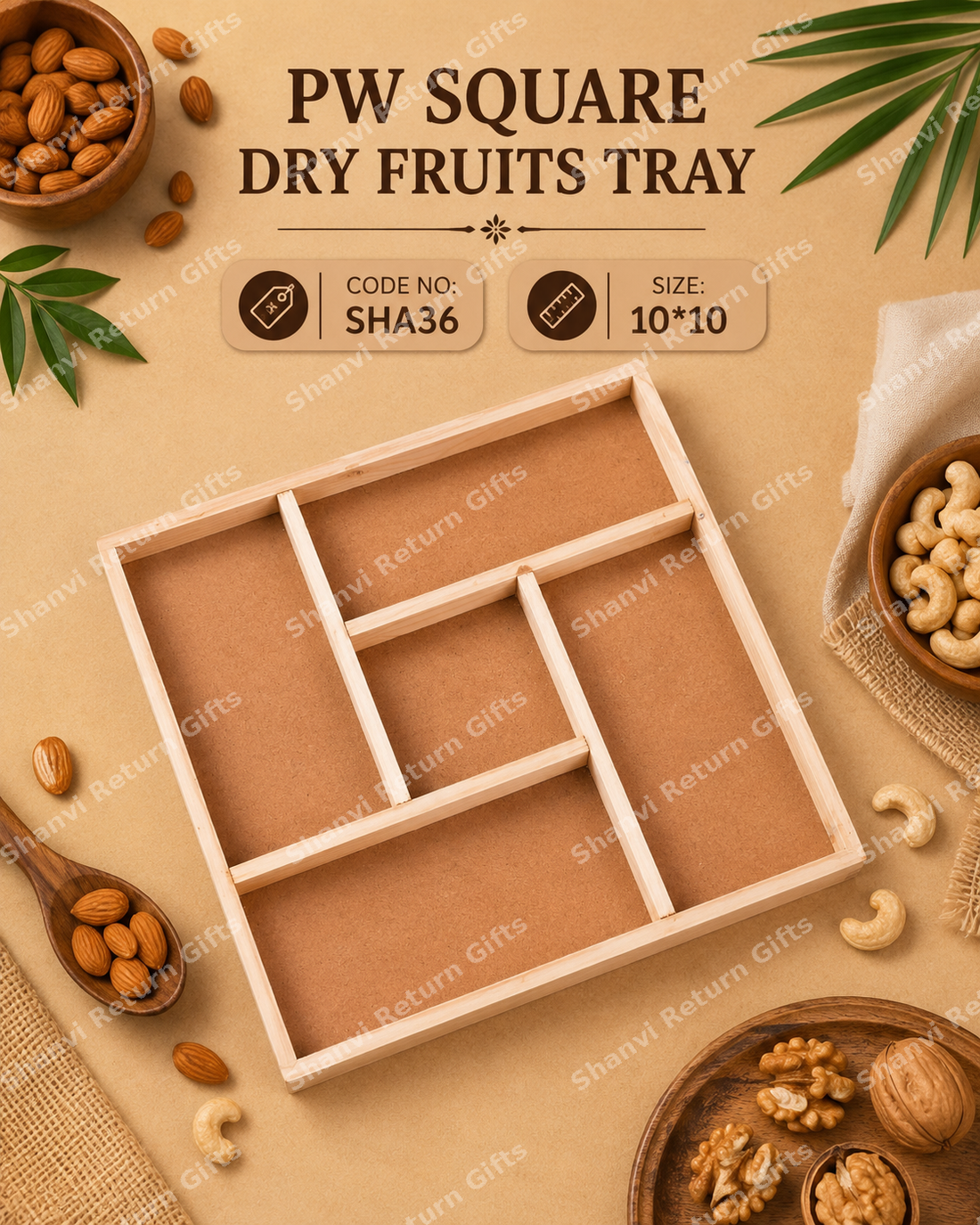 Pinewood Square Dry fruits Tray 10*10