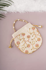 Golden Flower Embroidery Potli 3