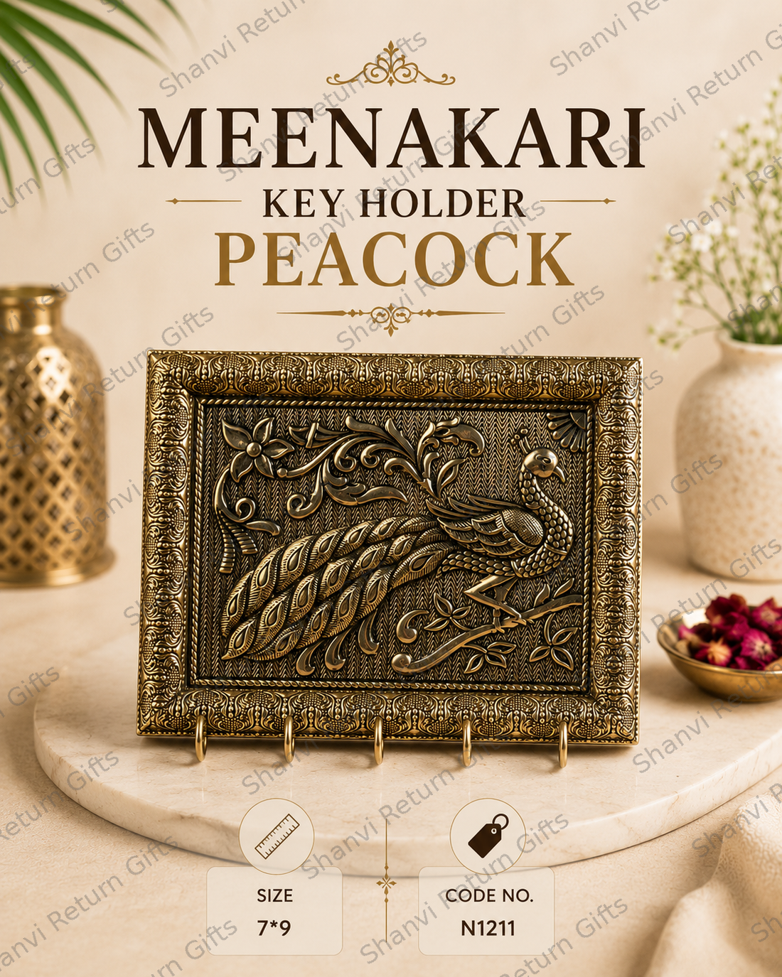 Meenakari Key holder peacock 7*9