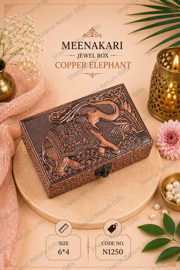Meenakari Jewel Box Copper Elephant