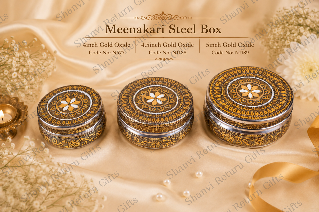 Meenakari Steel Box Gold Oxide