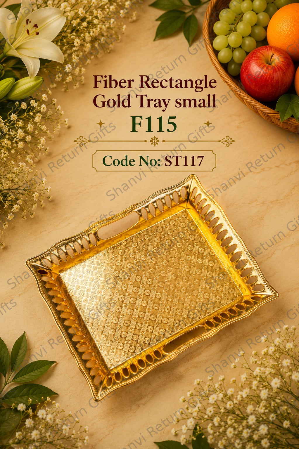 Fiber Rectangle Gold Tray Small