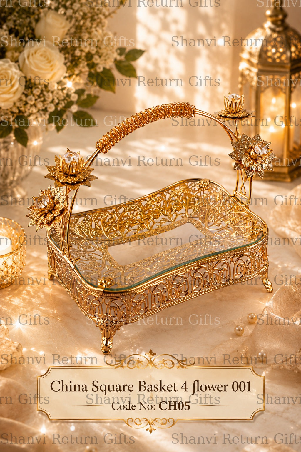 China Square Basket 4 Flower