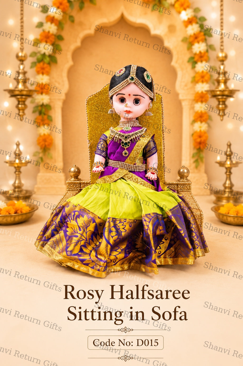 Rosy Halfsaree Sitting In Sofa